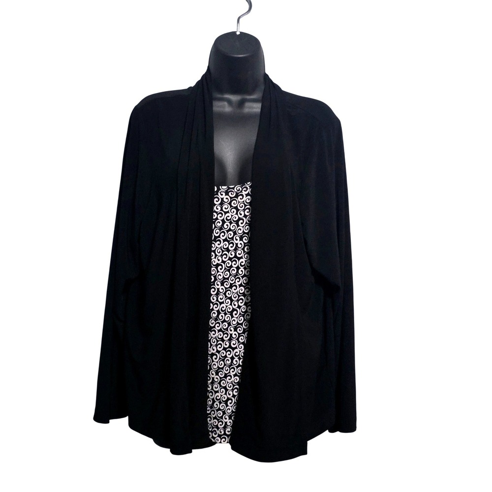 Sag Harbor Stretch Woman Black Layered Cardigan Swirl Print Mock Tank 1X